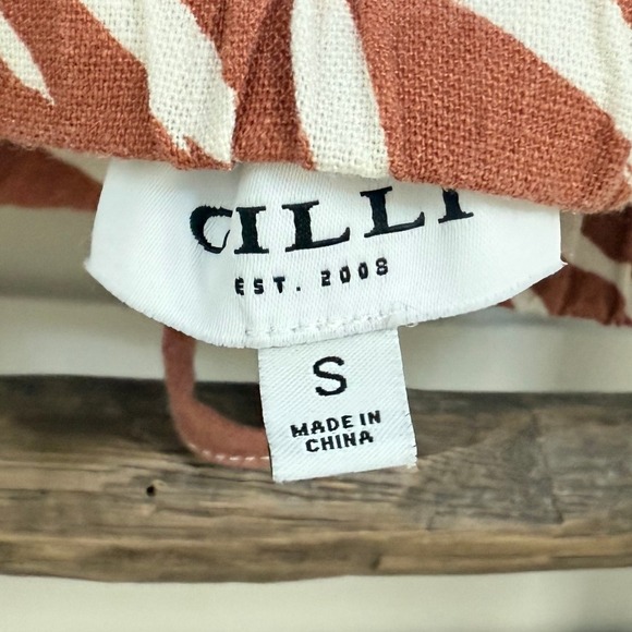 GILLI Zebra Print Cami Top Brown White Sleeveless Ruffle Hem Tie Front SIze S - Picture 4 of 4